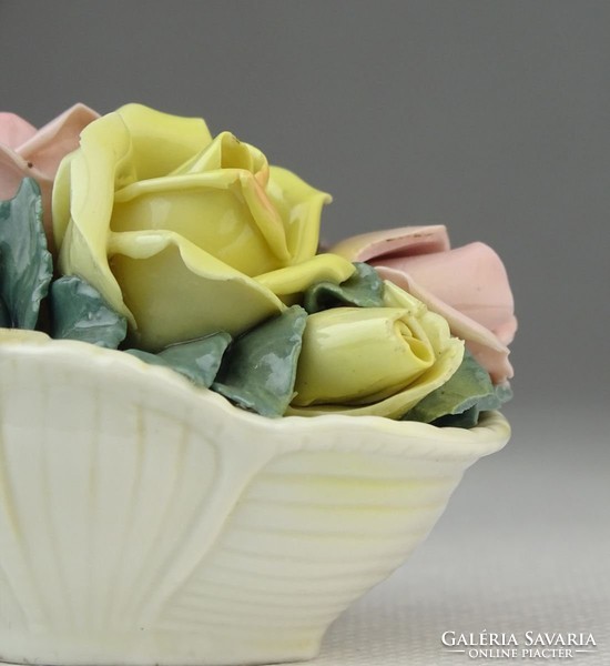 0O670 Régi ENS porcelán rózsás kosár