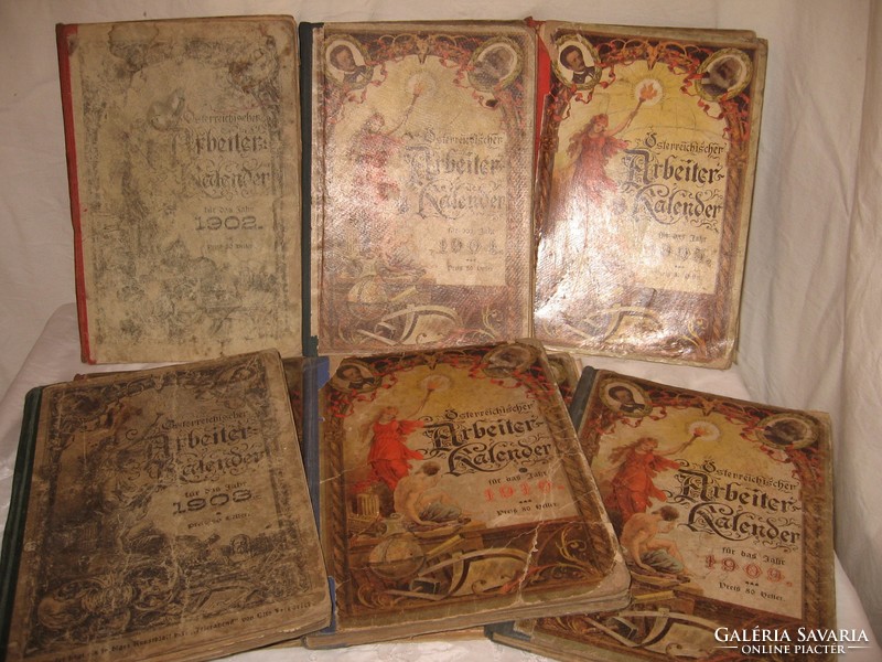 Book - 8 pcs - Austrian Arbeiter calendar 1902 - 3 - 4 - 5 - 6 - 7 - 9 -10 8 pcs - also for wallpapering