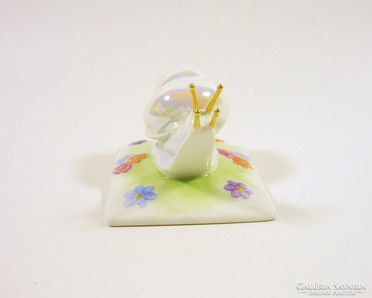 Herend snail figurine with floral base 9 cm., Flawless! (I096)