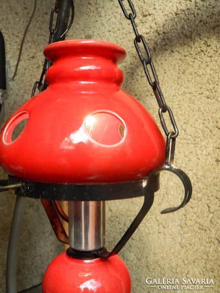 Régi piros kerámia  - kovácsoltvas lüszter lámpa