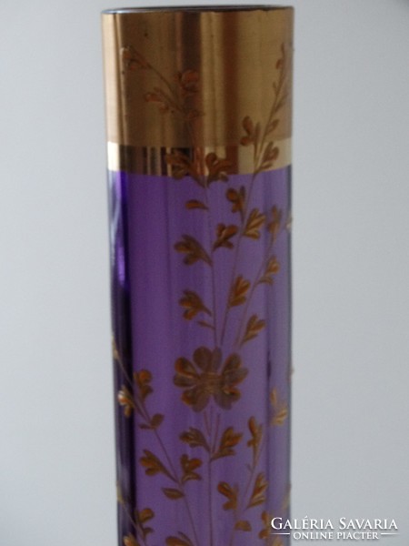Moser glass vase with golded flower pattern and golded rim, 40 cm high