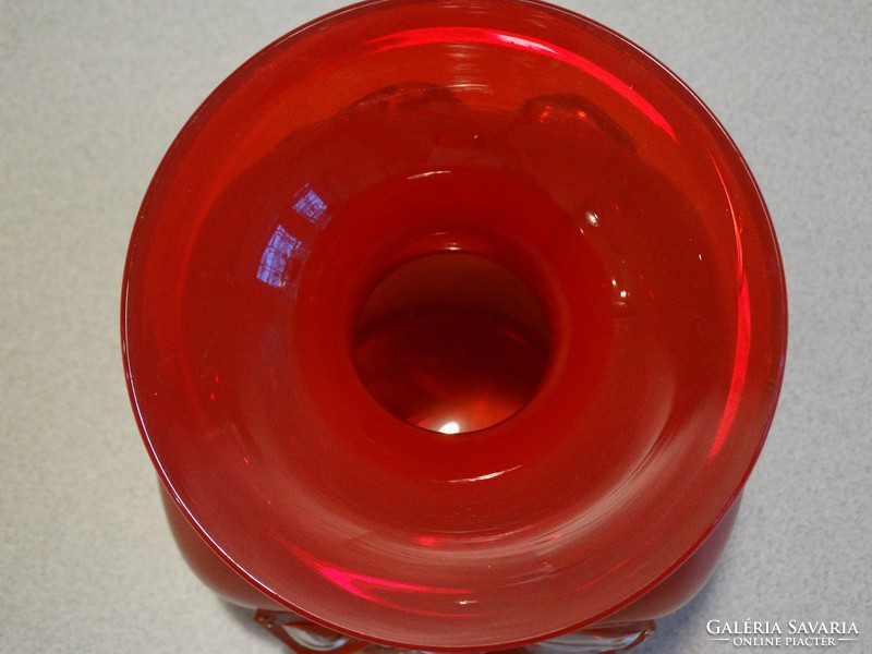 Red, square glass vase, handmade piece!