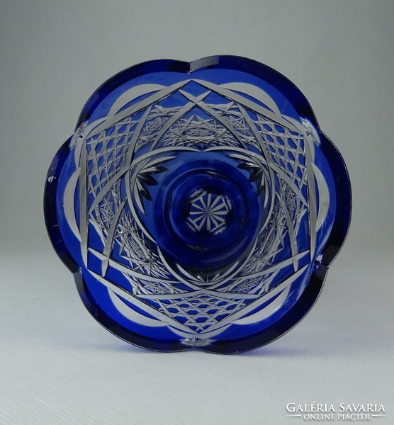 0P426 Kék csiszolt üveg kristály váza 21 cm