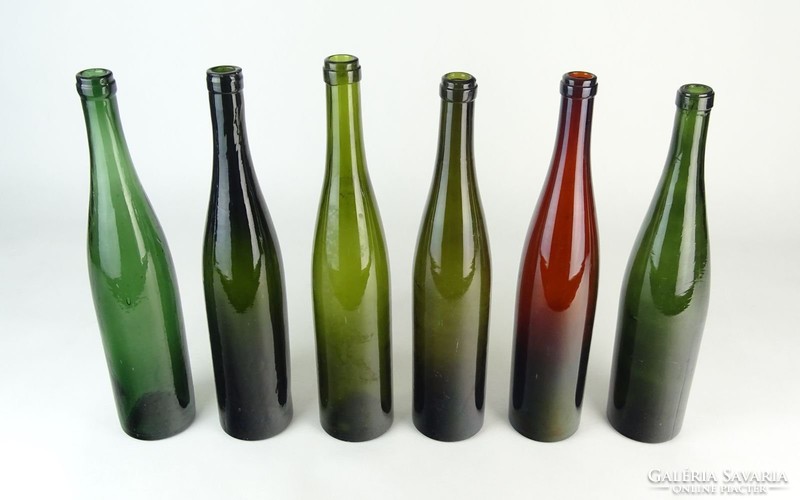 0O904 Régi hat darab zöld üveg sörösüveg 34 cm
