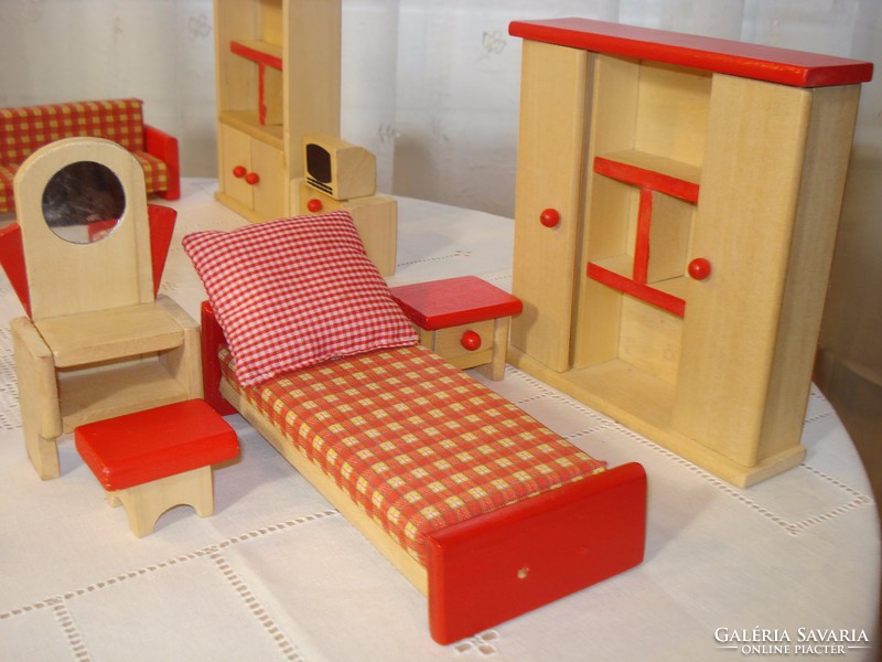 Retro wooden toy doll furniture, dollhouse complete equipment