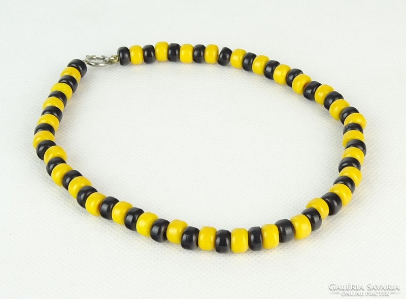 0P445 Retro sárga-fekete bizsu gyöngysor nyaklánc