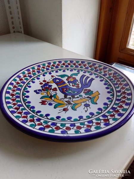 Tunisia nabeul hand painted embossed colorful enamel rooster patterned wall plate 23.3 cm
