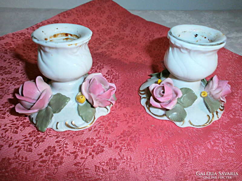Pair of pink porcelain candle holders