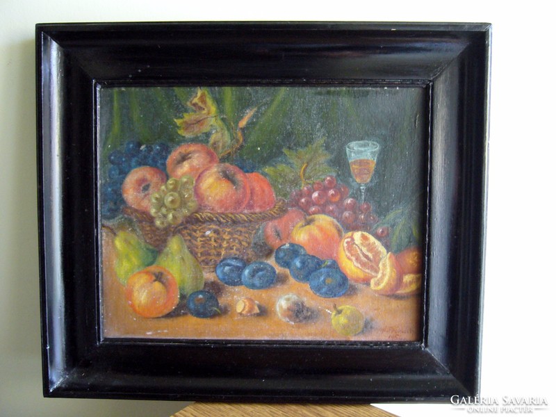 50x43cm - 37x29cm / Gyümölcsök csendélet szignózott festmény keretben