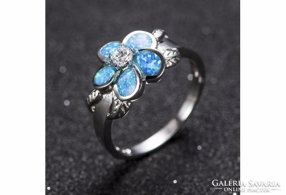 Virág alakú, kék tűzopál gyűrű 7-es ÚJ!