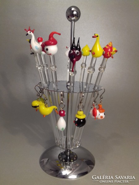 Many pieces of vintage Murano glass cocktail stick stick and glass marker cozy table decoration 10 + 7 pcs