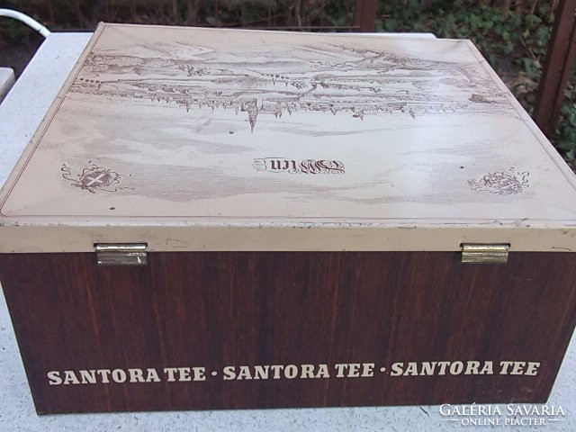 Antik nagyméretű Santora bécsi Fém tea doboz-tároló doboz