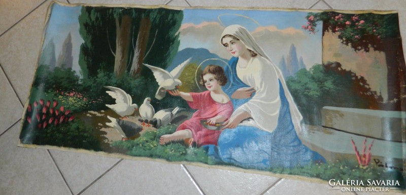 Antik eredeti olajfestmény - Szűz Mária Kisjézussal festőművész által készített másolat