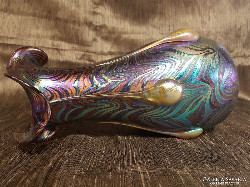 A wonderful blown art nouveau iridescent glass vase with beautiful colors