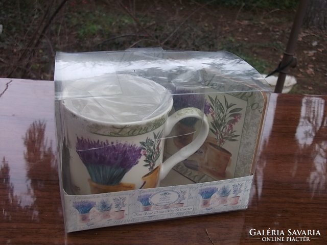Lavender mot.2 Partial tea cup-mug + placemat