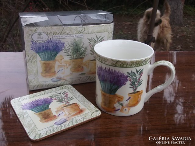 Lavender mot.2 Partial tea cup-mug + placemat