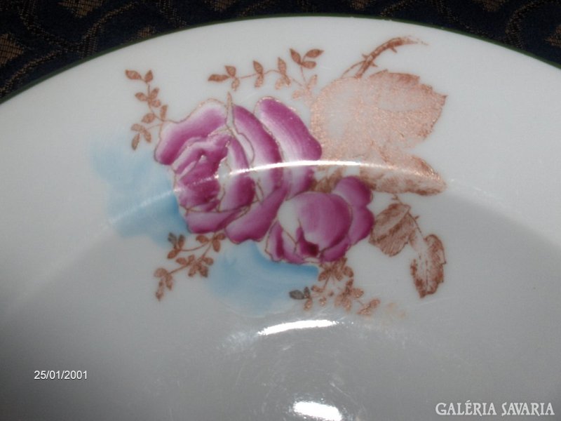 Csodaszép antik, rózsás porcelán mélytányér - 4 darab együtt