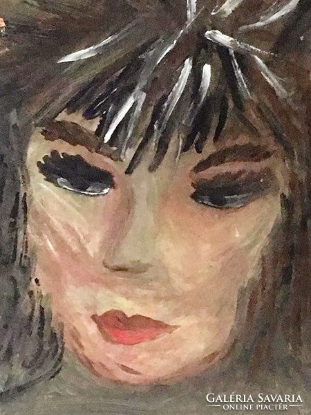 Fiatal nő portréja, eredeti akvarellfestmény papíron, szignózott egyetlen példány üvegezett keretben
