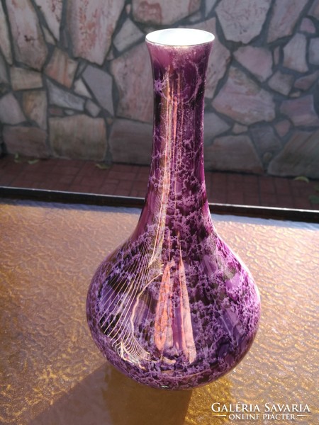 Hollóháza purple luster vase, 26 cm
