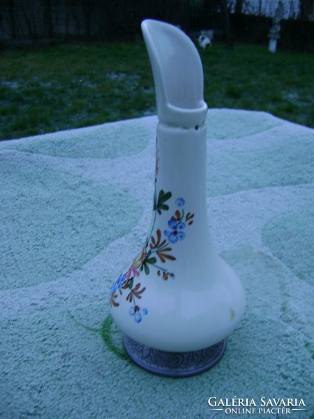 Francia majolika fémtalpas váza