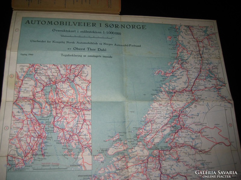 Norvégia autós térképe  1959  ,  mérete  95 x 50 cm  , szép állapot