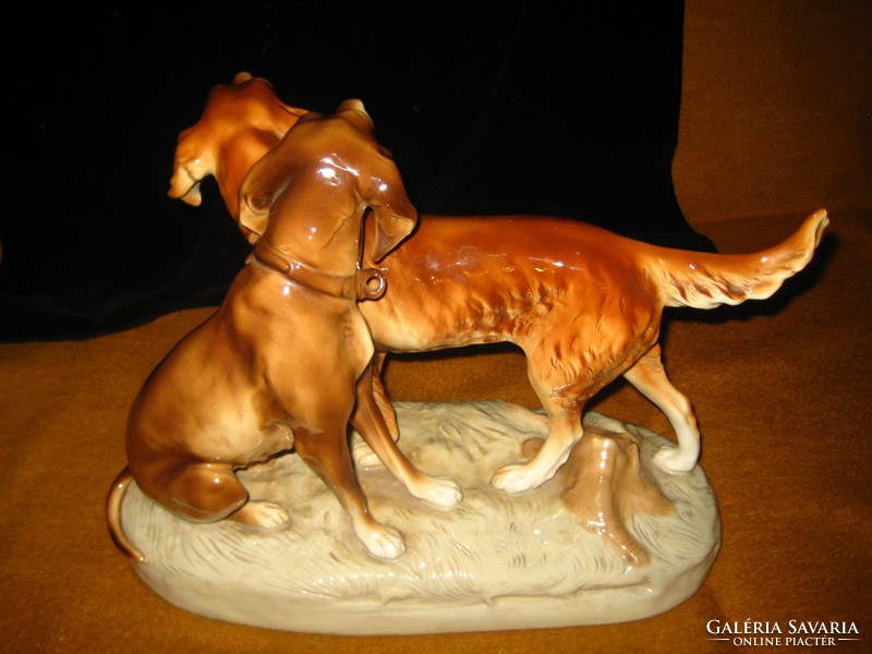 Pair of dogs, sign, large size 40 x 30 cm, beautiful high-quality art object, flawless porcelain