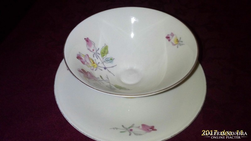 Hand-painted, fine porcelain teacup with plate, nearly 100 years old