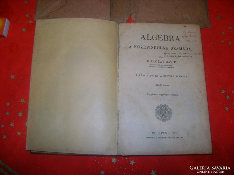 Borosay D.: Algebra könyv - 1921