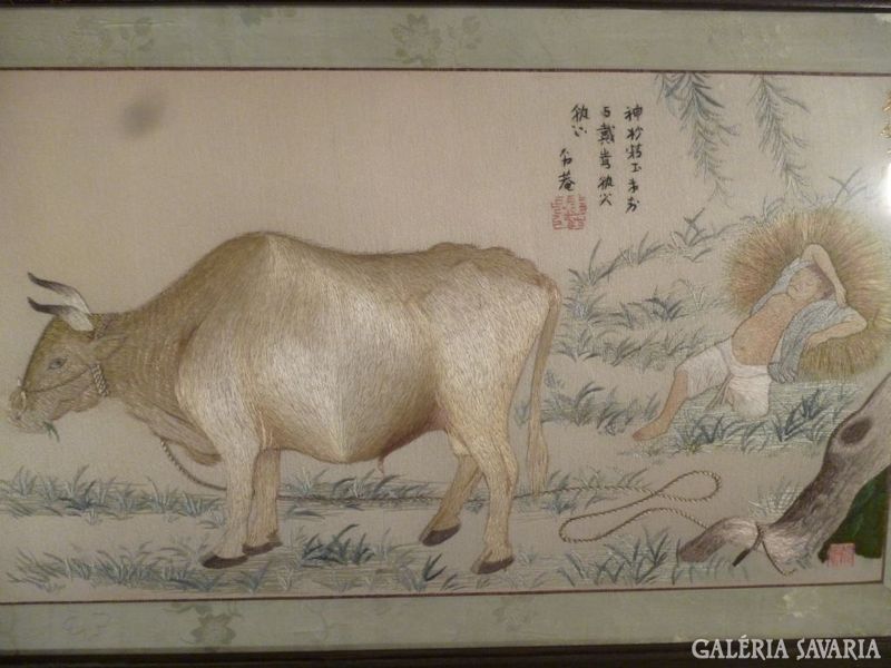 1713 T2 Eredeti régi kínai selyemkép kivarrott kép
