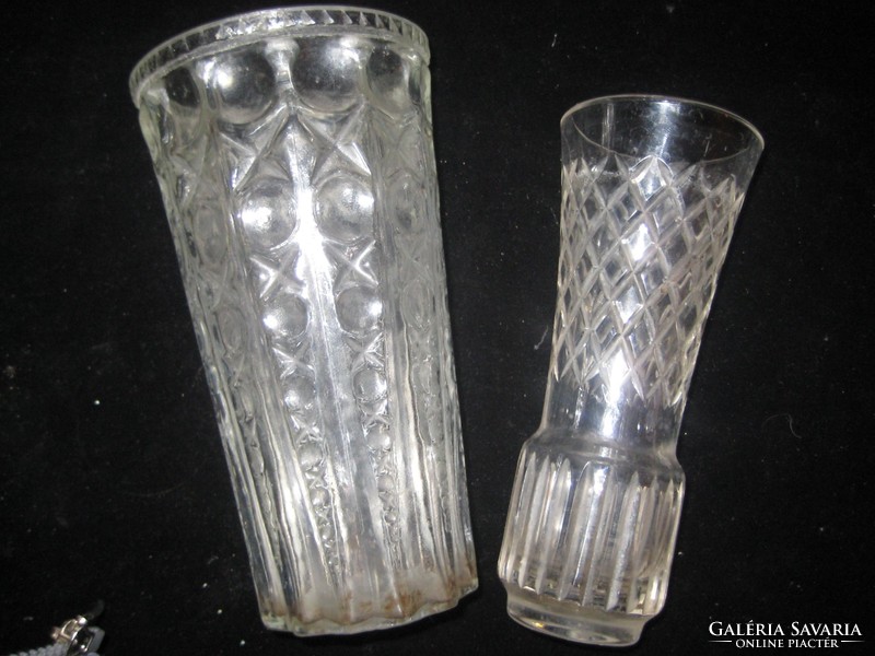Old retro glass flower vases from the 60s, 19 and 18 cm