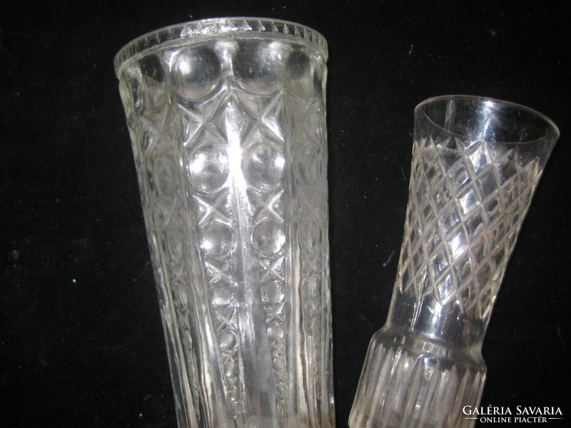 Old retro glass flower vases from the 60s, 19 and 18 cm
