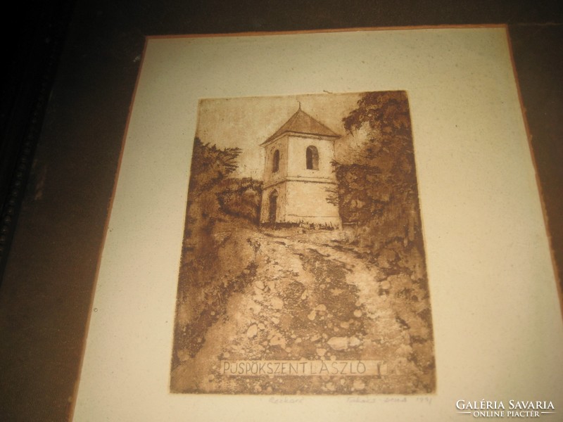 Takács dezső: píspükszentlászló etching 27 x 35 cm