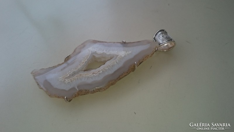 Unique huge large agate pendant with silver mounting 925