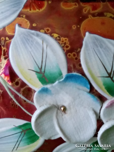 ÁRESŐ!!! Antik Bohémia fedeles aranyozott plasztikus virágokkal díszített  üveg kehely bonbonier