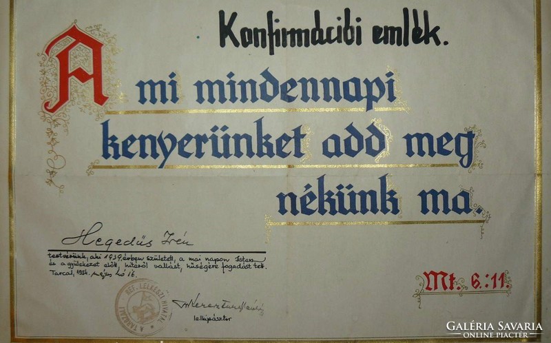 Konfirmációi Emlék - 1954. Tarcal