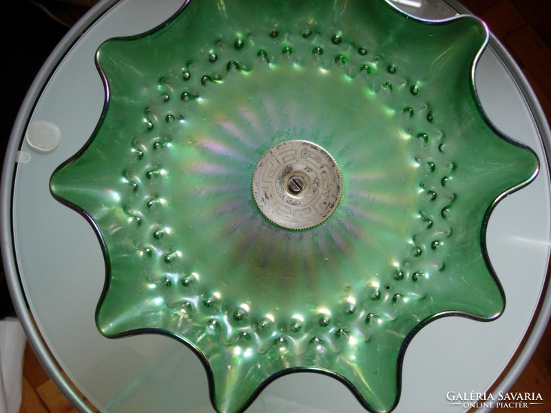 Antique Loetz glass plate, centerpiece with silver overlay foot