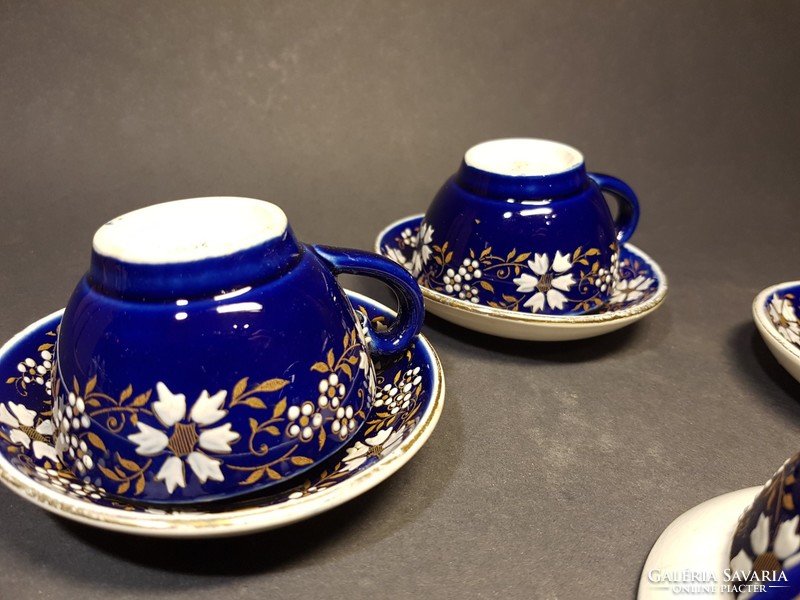 4 blue sarreguemines majolica coffee cups with cornflower bottoms