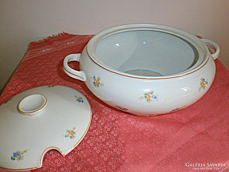 Antique soup and cabbage serving bowl with lid