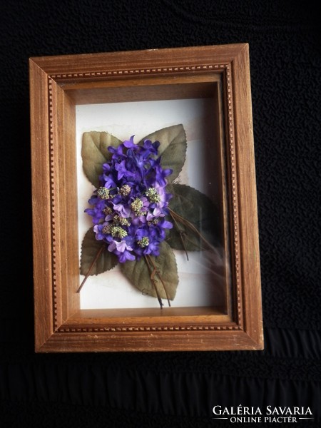Violet flower in a glass frame