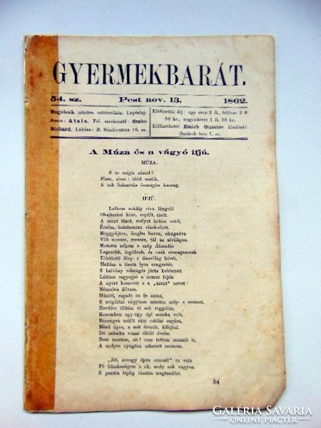 1862 november 13  /  Gyermekbarát  /  RÉGI ÚJSÁG Ssz.: 535