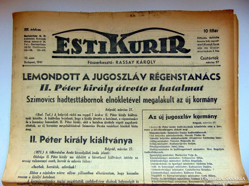 1941 március 27  /  ESTI KURIR  /  RÉGI ÚJSÁG Ssz.: 722