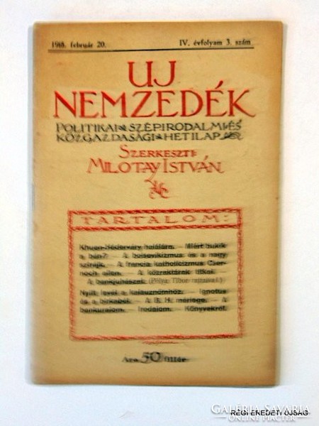 1918 február 20  /  UJ NEMZEDÉK  /  RÉGI EREDETI MAGYAR ÚJSÁG Szs.:  3734