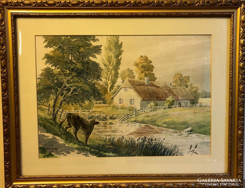 Kornely 1948. jelzéssel " Tanya " 27x39 cm-es akvarell, papír. Külmérete 41x53 cm