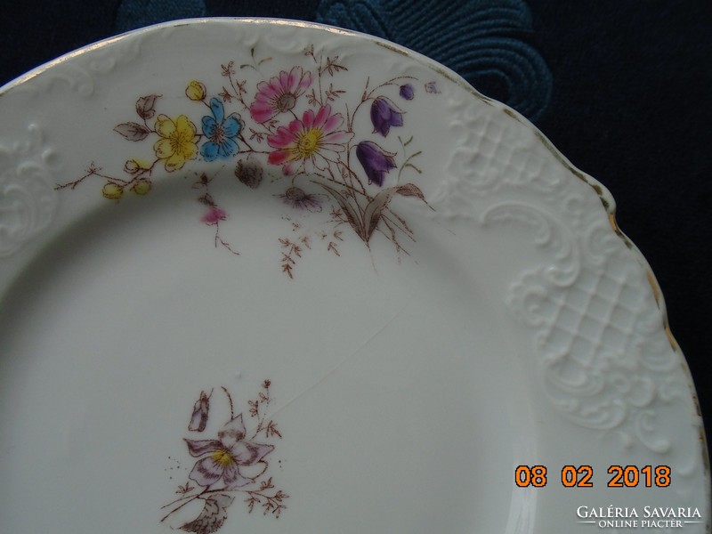Antik szecessziós egyedi kézzel festett virágmintás dombormintás  tányér