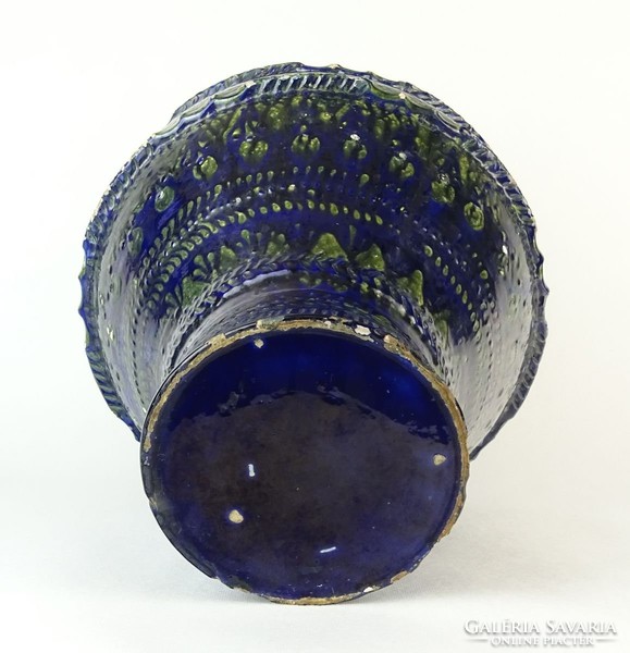 0P056 Hatalmas kék mázas vásárhelyi kerámia váza
