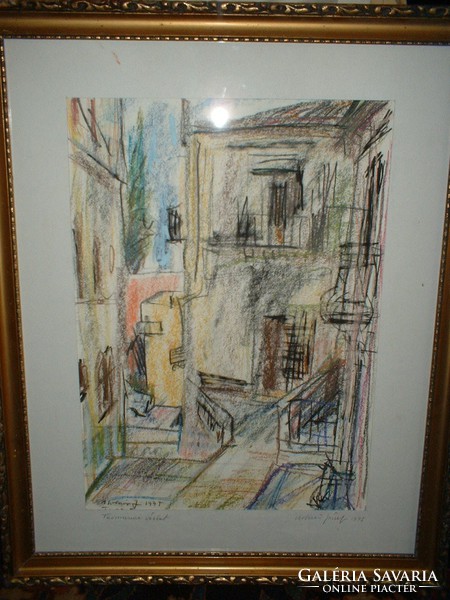 József Molnár (1922-2014) Taormina past., P., J.-Golden wooden frame