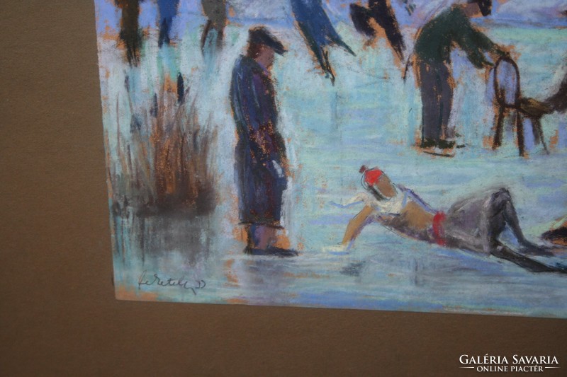 Azonosítatlan festő " téli korcsolyázók " festménye