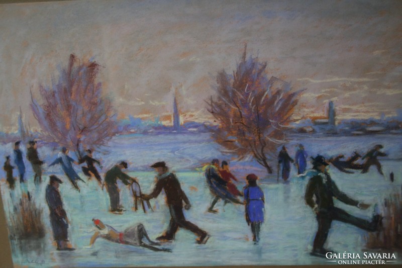 Azonosítatlan festő " téli korcsolyázók " festménye