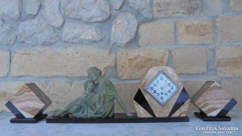 Antique art deco geo maxim sculptural clock mother with child set