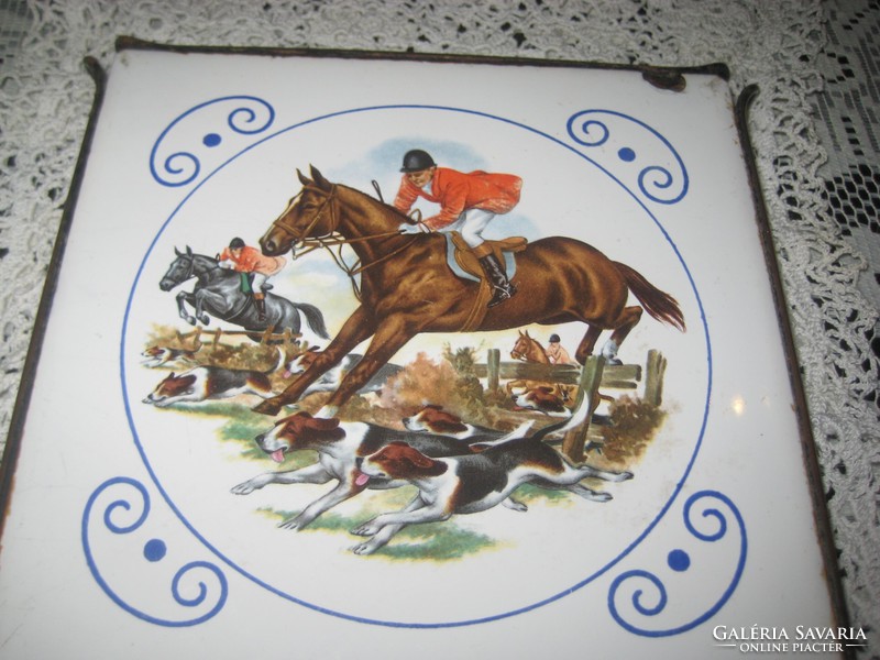 Antique decorative tile, table mat with metal frame steuler 15.5 x 15.5 cm
